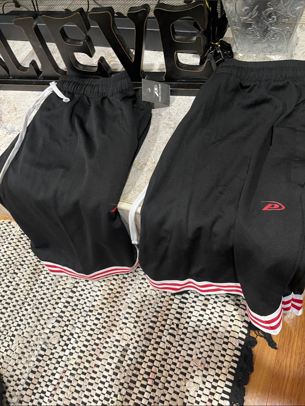 Black Athletic Shorts with Red & White Trim